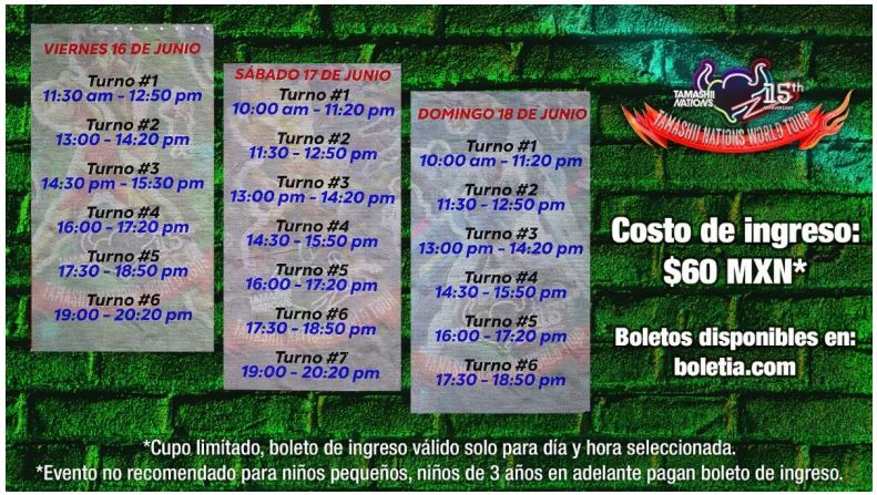 Tamashii Nations World Tour - Horarios